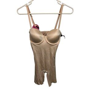 Suit Your Fancy Strapless Mid-Thigh Beige Bodysuit With Adjustable Straps By Spa